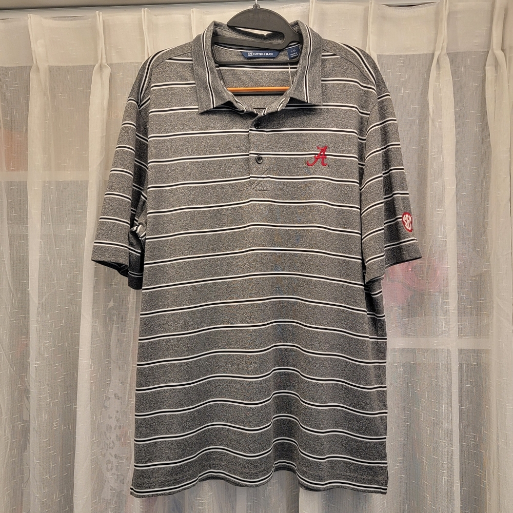 Cutter & Buck Alabama Forge Heathered Stripe Stretch Polo Gray Size Large NWT